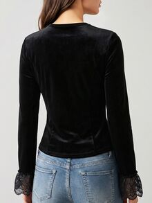 SHEIN 2026 New Women's Elegant Fashion Lace Patchwork Button Decor Top Velvet Jacket - Black - View 2