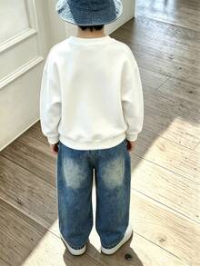 2pcs/Set Toddler Boys Varsity Letter Sweatshirt & Ripped Jeans, Elastic Waist Pants, Autumn Outfit - Multicolor - View 2