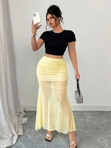 Elenzga Plus Size Women's Fashion Elegant Sexy Mermaid Tail Skirt, Suitable For Spring And Summer - Yellow - View 7