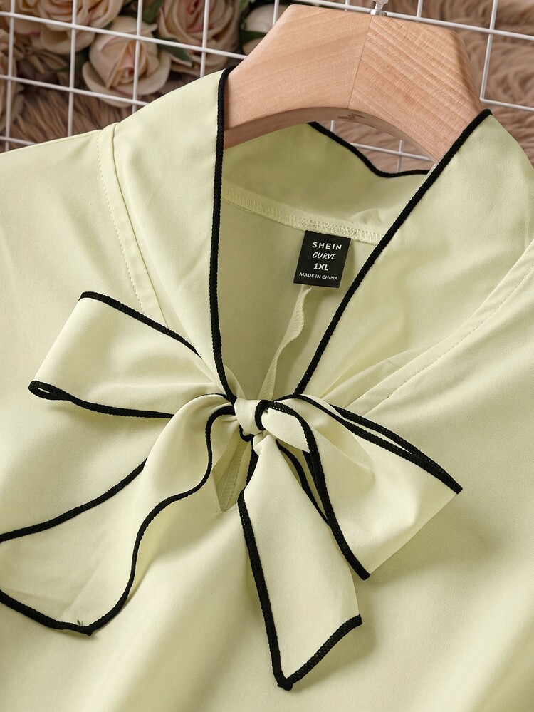 Velvienne Plus Size Women's Contrast Color Collar Casual Versatile Shirt - Apricot - View 6