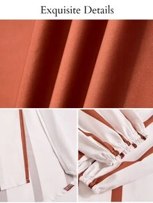 Brilight Women Modest Elegant Brown Stripe And Chocolate 2 Pieces Outfit Lapel Long Sleeve SideSlit Tunic Shirt Wide Leg Pants Set Party Office Brunch Autumn - Brown - View 8