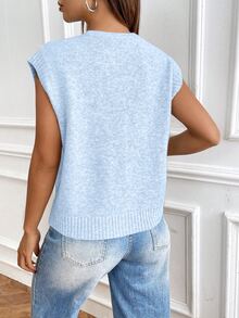 Penseblé Casual Minimalist Streetwear Versatile V-Neck Women Vest Cardigan - Baby Blue - View 3