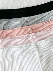 SHEIN Vintaside Kids 5件組女嬰羅紋緊身褲，可愛甜美粉色白色灰色黑色羅紋針織彈性腰頭加厚款，生日冬季假期修身款 - 彩色 - 查看 7