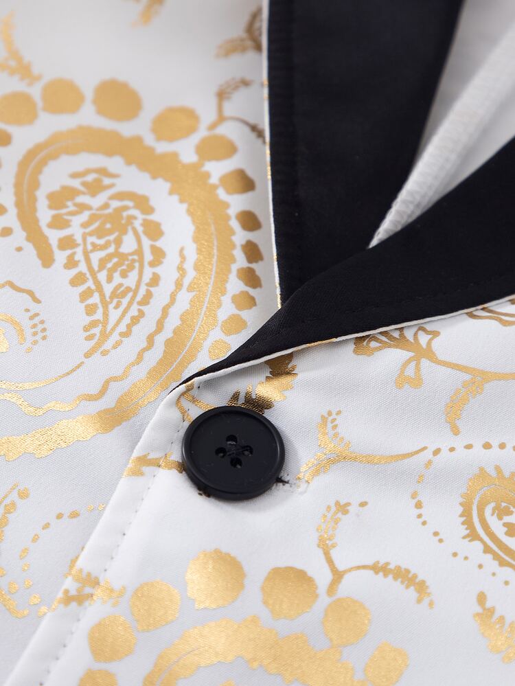 Young Boy Gentleman Gold Foil Print Lapel Single-Breasted Suit Jacket And Pants Set Autumn Fall - Black and White - View 7