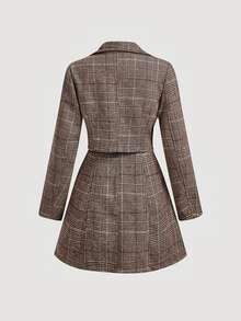 SHEIN MOD Women's Plaid Tube Dress And Long Sleeve Blazer Fashion Suit Set - Multicolor - View 4