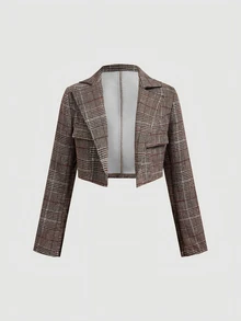 SHEIN MOD Women's Plaid Tube Dress And Long Sleeve Blazer Fashion Suit Set - Multicolor - View 8