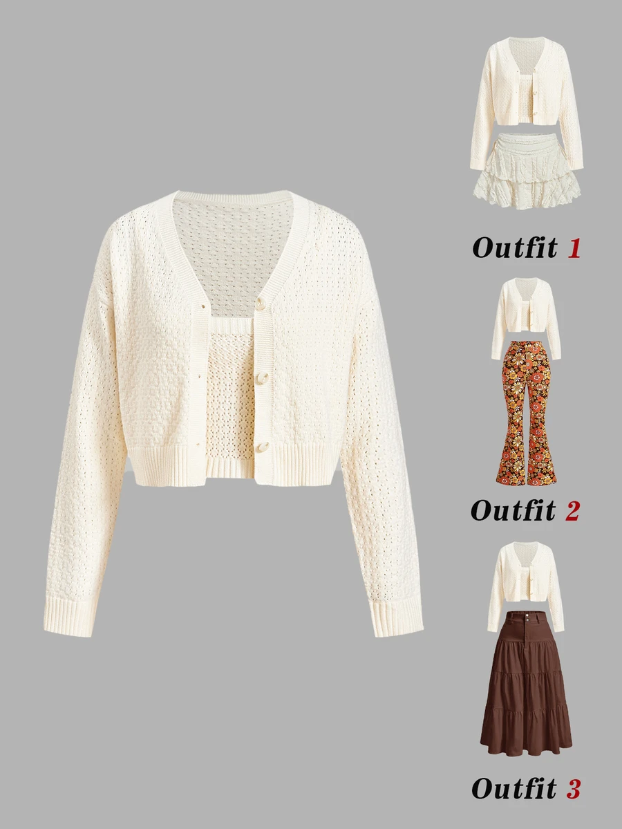 SHEIN MOD 2PCS Women Sweater Co-Ords - Apricot - View 1