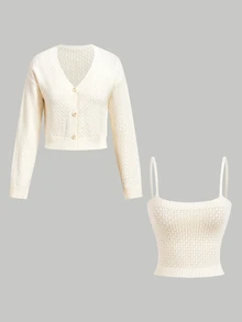 SHEIN MOD 2PCS Women Sweater Co-Ords - Apricot - View 7