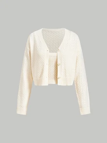 SHEIN MOD 2PCS Women Sweater Co-Ords - Apricot - View 14