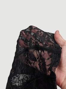SHEIN MOD Kaos Lengan Panjang Hitam dengan Potongan Renda di Pinggang - Hitam - View 10