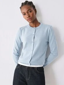 YARNWELL Women's Casual Versatile Solid Color Thin Cardigan - Baby Blue - View 7