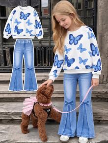 SHEIN Elladie kids 女童連帽衫套裝，白色粉色，連帽衫 + 慢跑褲 2 件套，寬鬆版型，秋冬保暖，休閒嬰兒，抓絨，拉鍊，7 歲生日 - 粉色 - 查看 2