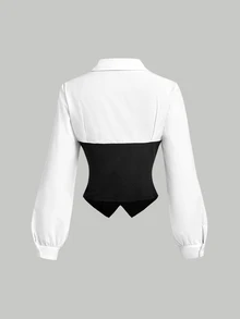 SHEIN MOD Black & White Tube Top 2 In 1 Shirt & Suit Pants Set - Black and White - View 10