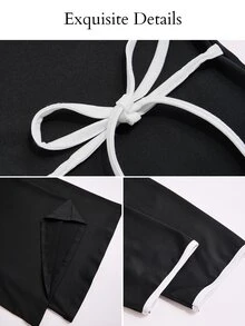 Brilight Contrast Trim Side Drawstring Long Sleeve Top Wide Leg Pants 2 Pieces Outfit Loose Casual Elegant Loungewea Brunch Tea Party Black Autumn - Black - View 9