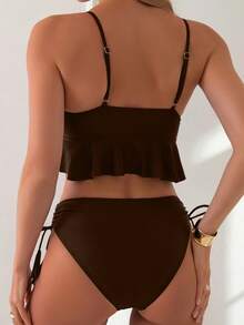 Swim Basics Women's Solid Color Swimwear Set For Vacation & Beach - Brown - View 2