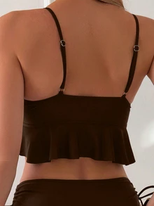 Swim Basics Women's Solid Color Swimwear Set For Vacation & Beach - Brown - View 4