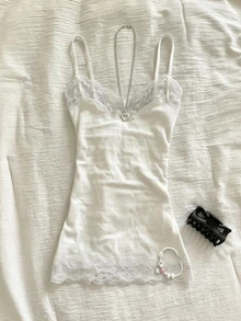 IslaSuriya 女款蕾絲拼接休閒百搭日常穿著細肩帶背心 - 彩色 - 查看 3