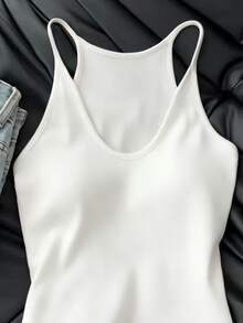 Resyla Women's Solid Color Casual Minimalist All-Match Versatile Tank Top, Suitable For Layering Or Wearing Alone Everyday All White Summer - White - View 3