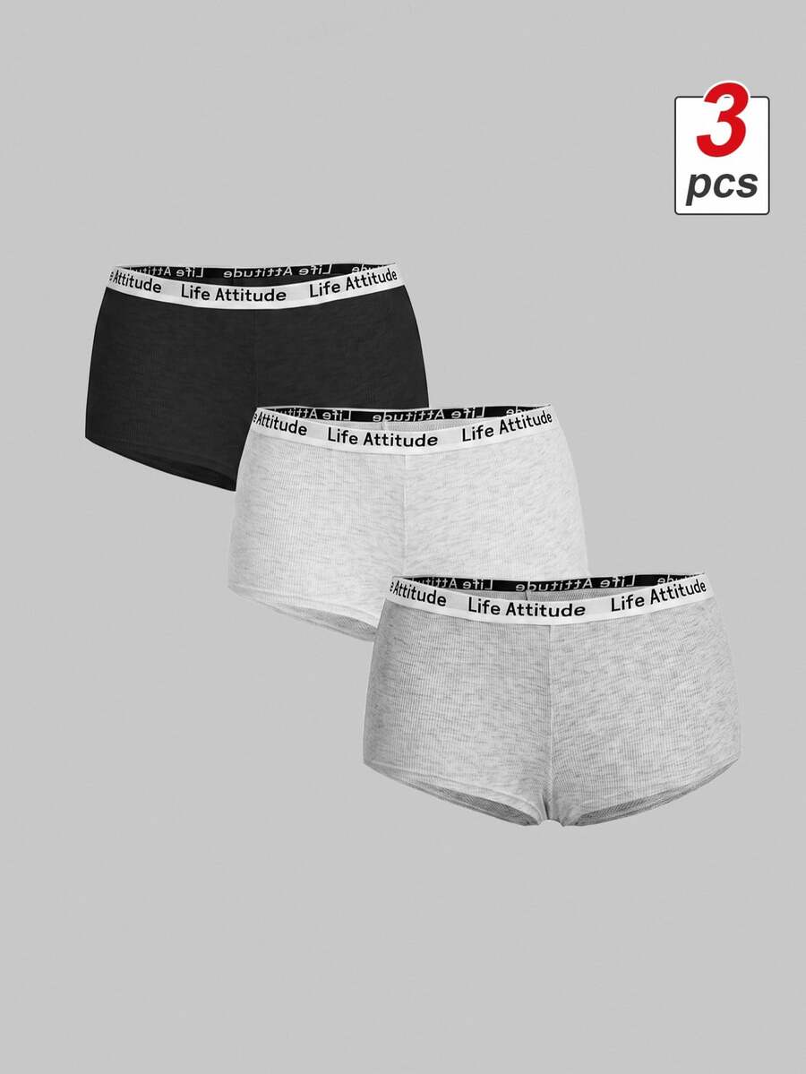 SHEIN MOD 3件装女士字母弹力腰舒适内裤 - 彩色 - 查看 1