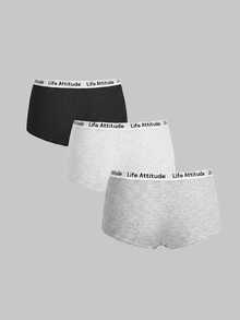 SHEIN MOD 3件装女士字母弹力腰舒适内裤 - 彩色 - 查看 3