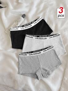 SHEIN MOD 3件装女士字母弹力腰舒适内裤 - 彩色 - 查看 2