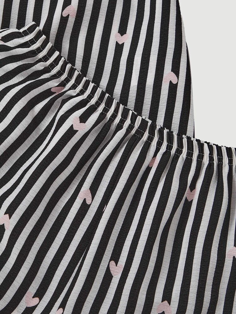 SHEIN MOD 3pcs Black Striped & Pink Heart Print Women Pajama Set - Black - View 4