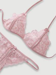 SHEIN MOD Set Lingerie Seksi Wanita Model Halter dengan Pita dan Dasi Kupu-kupu - Coffee Brown - View 5