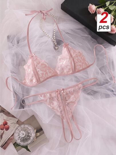 SHEIN MOD 女士蝴蝶结吊带性感内衣套装