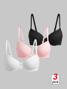 SHEIN MOD 3件套女士简约休闲聚拢文胸套装 - 彩色 - 查看 2