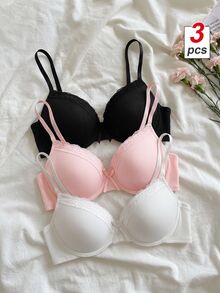 SHEIN MOD 3件套女士简约休闲聚拢文胸套装 - 彩色 - 查看 1