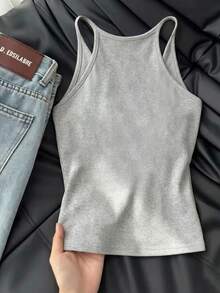 Resyla Women's Solid Color Casual Versatile Tank Top - Grey - View 2