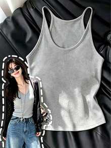 Resyla Women's Solid Color Casual Versatile Tank Top - Grey - View 3