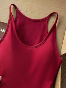 Resyla Women's Summer Casual Versatile Solid Color Tank Top - Red - View 3