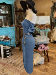 Resyla Women's Fashionable Solid Color Bandeau Dress Night Out Date Night Dusty Blue Summer Sexy Country - Dusty Blue - View 3