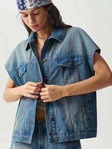 Bohemela Women's Loose Casual Vest Jacket - Blue - View 5