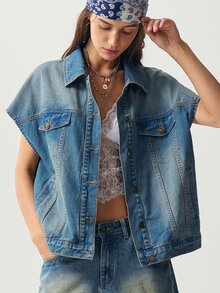 Bohemela Women's Loose Casual Vest Jacket - Blue - View 4
