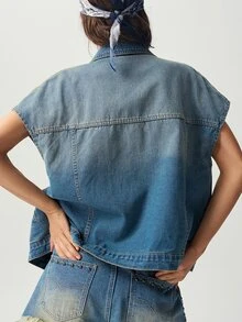 Bohemela Women's Loose Casual Vest Jacket - Blue - View 1