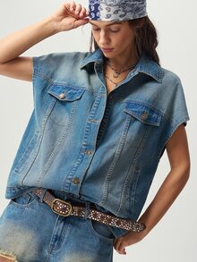 Bohemela Women's Loose Casual Vest Jacket - Blue - View 7