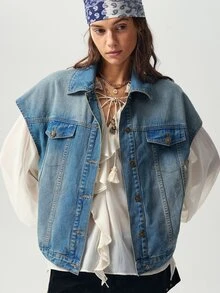 Bohemela Women's Loose Casual Vest Jacket - Blue - View 3