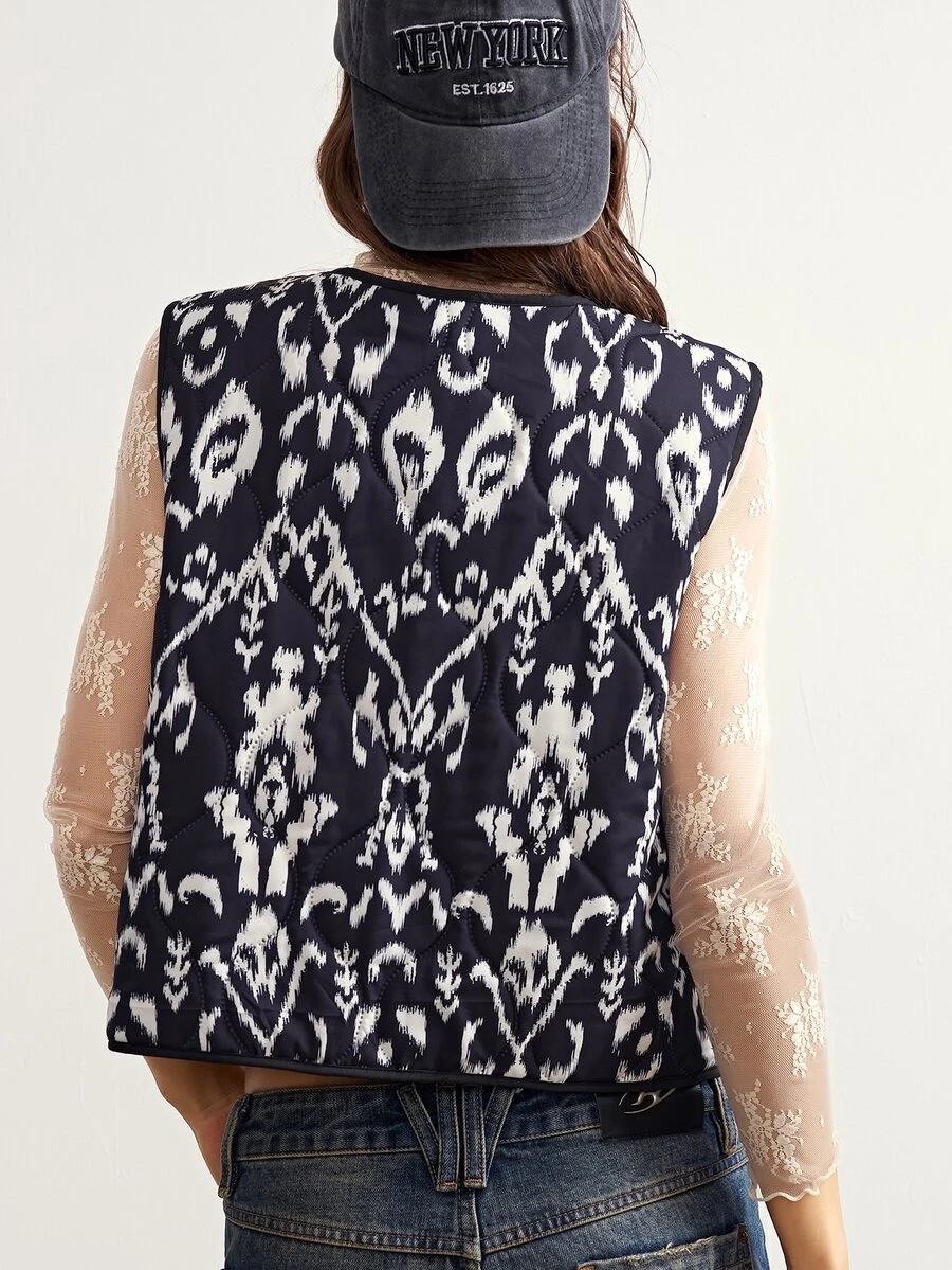 Bohemela Rompi Wanita Nyaman dengan Motif Kontras Warna dan Tali Pengikat, Bahan Katun, Model Empuk, Cocok untuk Aktivitas Sehari-hari, Mendaki, Warna Biru Tua, Musim Gugur, Gaya Kasual Prancis - Hitam dan Putih - View 1