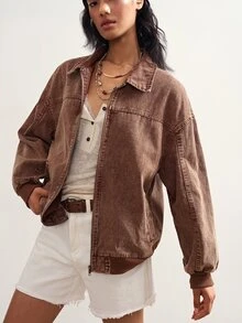 Bohemela Casual Solid Color Woven Women's Jacket - Brown - View 7