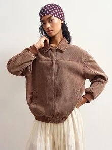 Bohemela Casual Solid Color Woven Women's Jacket - Brown - View 6