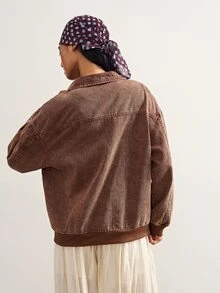 Bohemela Casual Solid Color Woven Women's Jacket - Brown - View 5