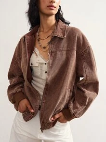 Bohemela Casual Solid Color Woven Women's Jacket - Brown - View 2