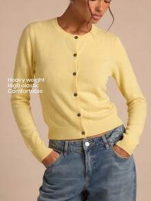 YARNWELL Women's Solid Color Long Sleeve Single-Breasted Casual Thin Cardigan Lounge Pale Yellow Autumn - Light Yellow - View 10