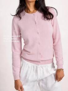 YARNWELL Women's Solid Color Single-Breasted Casual Versatile Daily Cardigan - Baby Pink - View 10