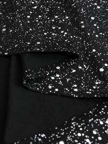 Cravure Plus Size Sparkle Fabric Cold Shoulder Glitter Bow Strap Elegant Evening Party Dress - Black - View 3