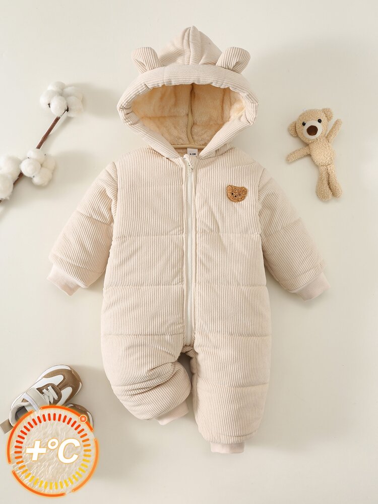Bubblio Baby Boy Winter Thermal Lined Warm Hooded Jumpsuit - Khaki - View 4