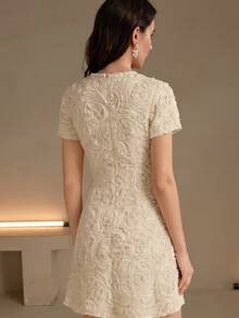 Anewsta Vestido Casual Elegante con Perlas y Flores en Color Albaricoque - Albaricoque - Ver 2