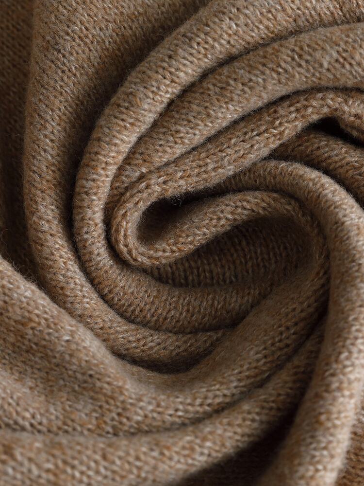 SHEIN LUNE Women's Autumn/Winter Casual 2000s Solid Color Hollow Knit Cardigan Brunch Office Work Everyday Brunch Mocha Brown - Camel - View 7
